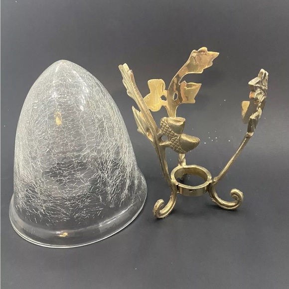 NWT Vintage Brass 1940s Vase Stand With Crackle Crystal Vase 6.75” Tall - Picture 3 of 6